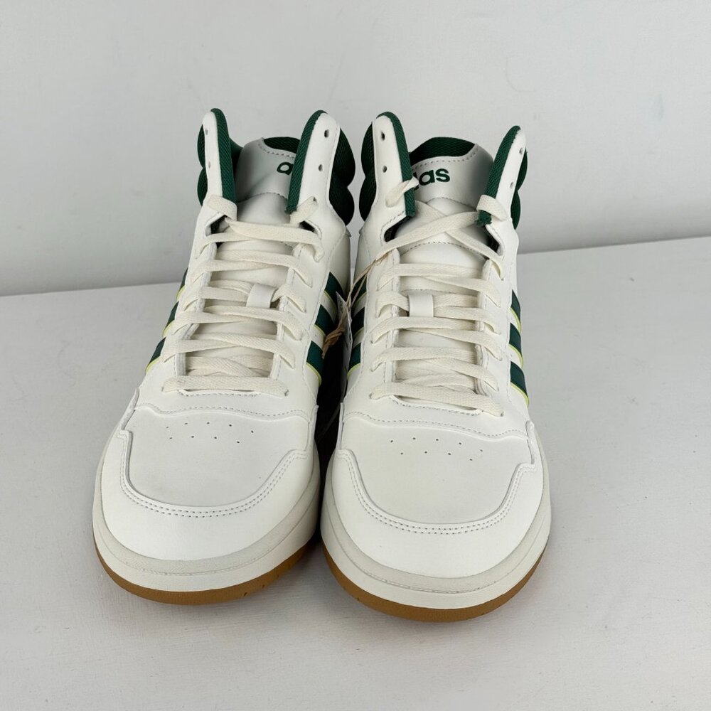 Size 10.5 - Men's Adidas Hoops 3.0 Mid Athletic Sneaker - White/Green - Picture 5 of 9